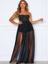 A Line Spaghetti Straps Tulle Black Prom Dresses LBQ3575